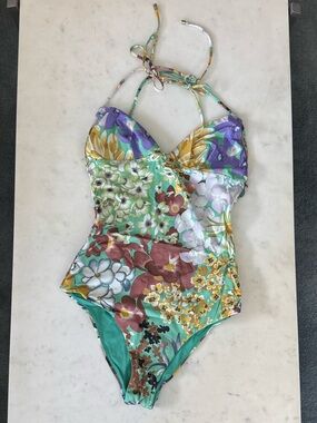 Missoni Multicolor Floral Halter One-Piece Swimsuit, Size 40
